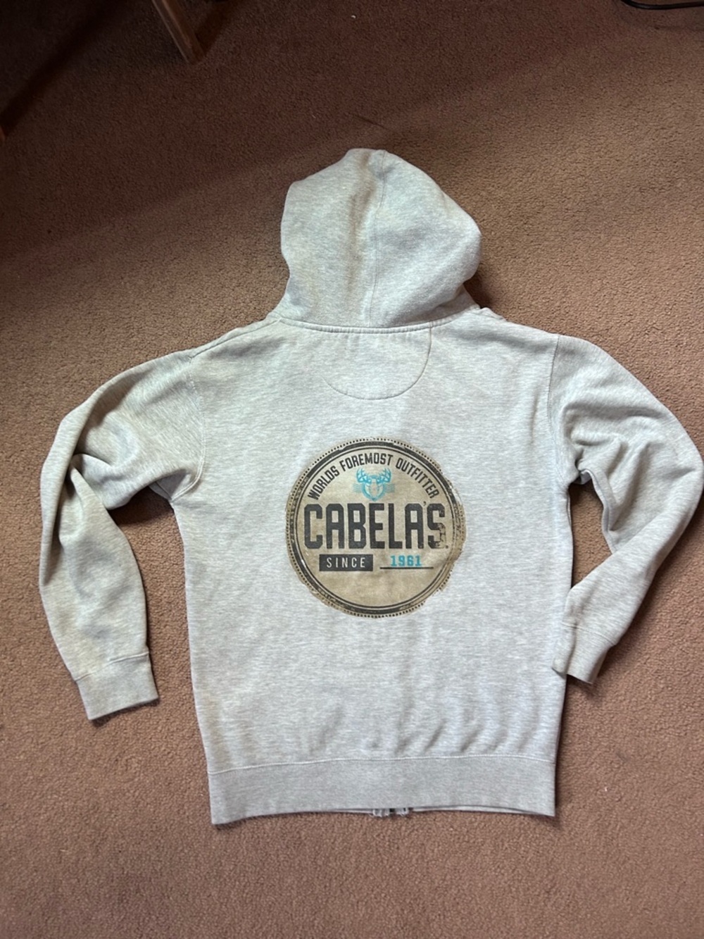 Women’s Gray Cabelas Zip-up Sweatshirt Size Med Graphic on Back